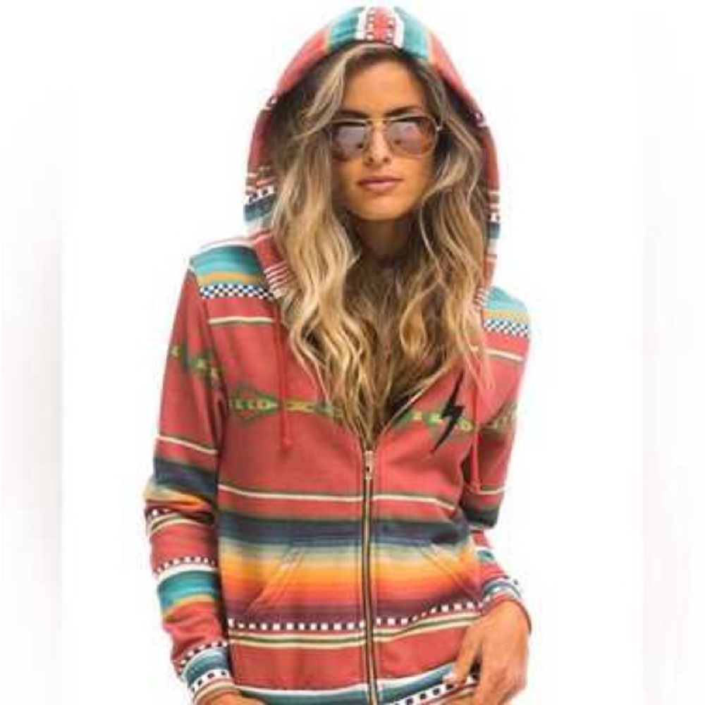Aviator Nation Striped Multicolor Zip-up Hoodie (Rare)